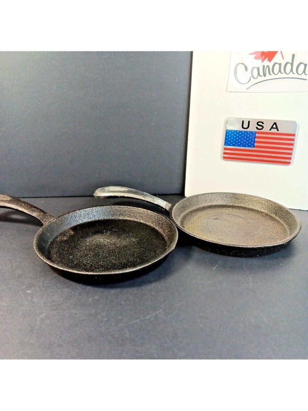 Set Of 2 Cast Iron Fry Pans Mini Skillet Eggs Or Pancakes Travel RV Camping Pans